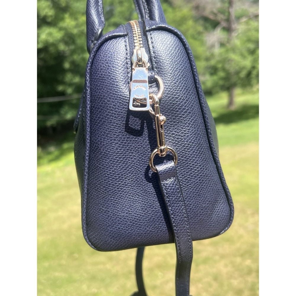 Coach Navy Blue Crossgrain Leather Mini Satchel Crossbody Purse Zip Top - Picture 5 of 16